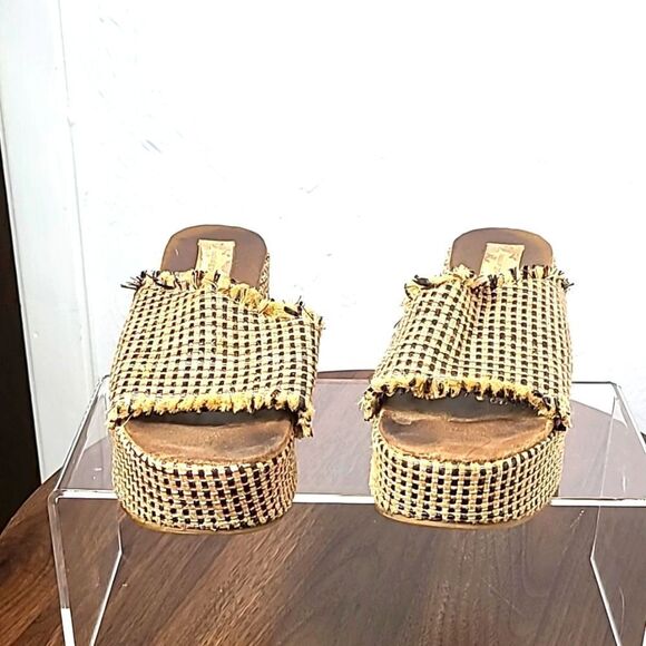 Band of Gypsies Slip-on Wedges, Black & Tan Jute Fabric, Size 7 Shoes - Picture 4 of 9